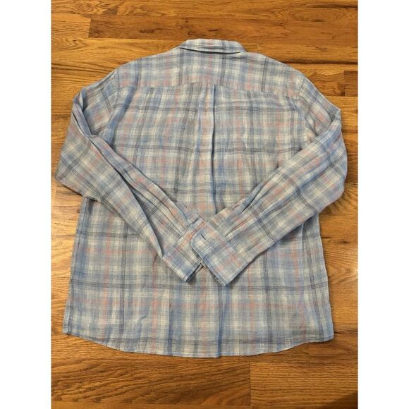 Peter Millar Shirt Men's Sz Large 100% Linen Button Up Long Sleeve Plaid‎ Blue - Picture 3 of 6